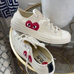 Converse All Star Cream Sneakers with Red Heart